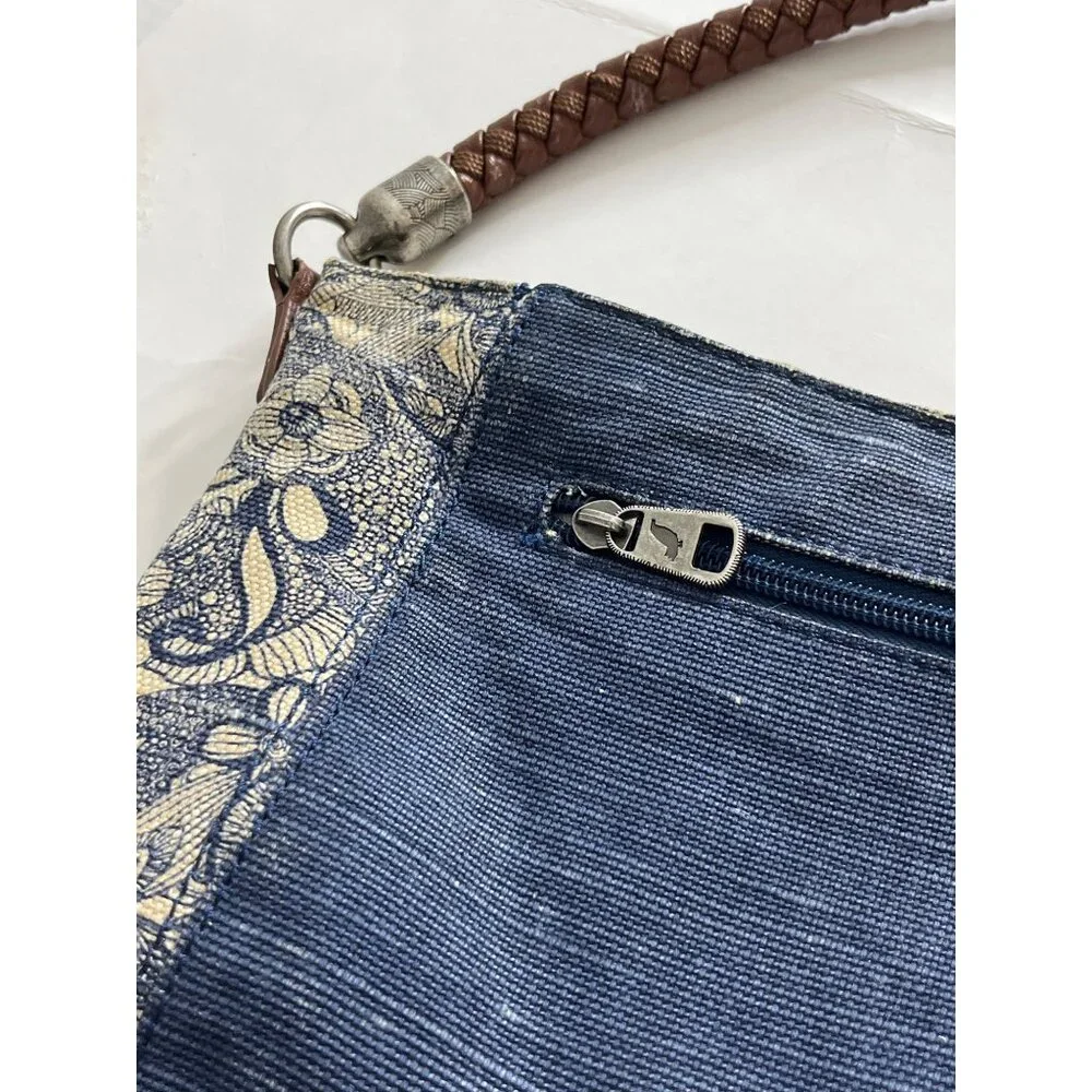 Sackroots Women's Elsa Small Hobo Bag Blue Jute‎ Blend Faux Leather Strap
